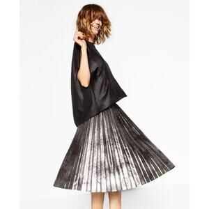 Zara Metallic Accordion Pleated Midi Skirt, Small